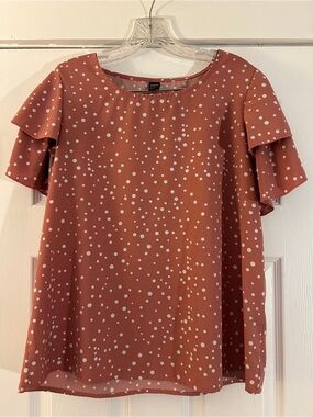Pink Polka Dot Ruffle Sleeve Blouse